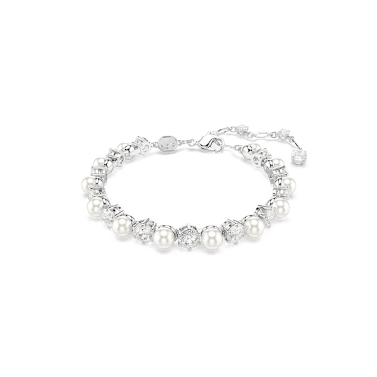 Matrix Tennis bracelet, Crystal pearl, Round cut, White, Rhodium plated 5689625