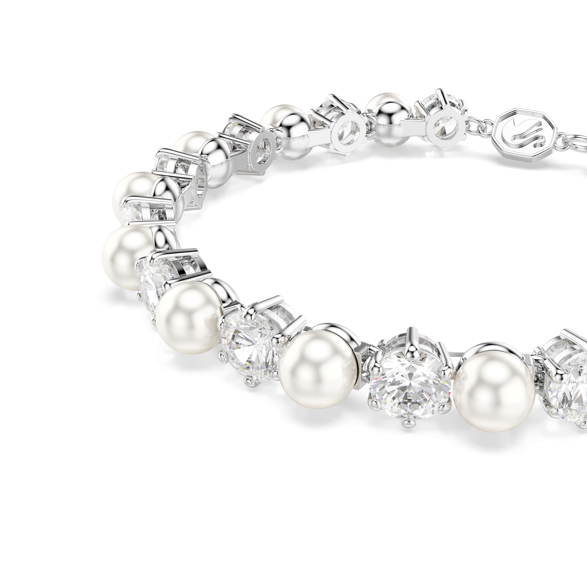 Matrix Tennis bracelet, Crystal pearl, Round cut, White, Rhodium plated 5689625