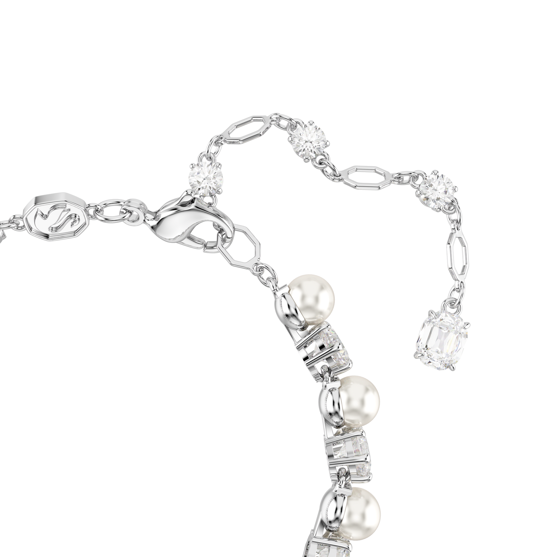 Matrix Tennis bracelet, Crystal pearl, Round cut, White, Rhodium plated 5689625