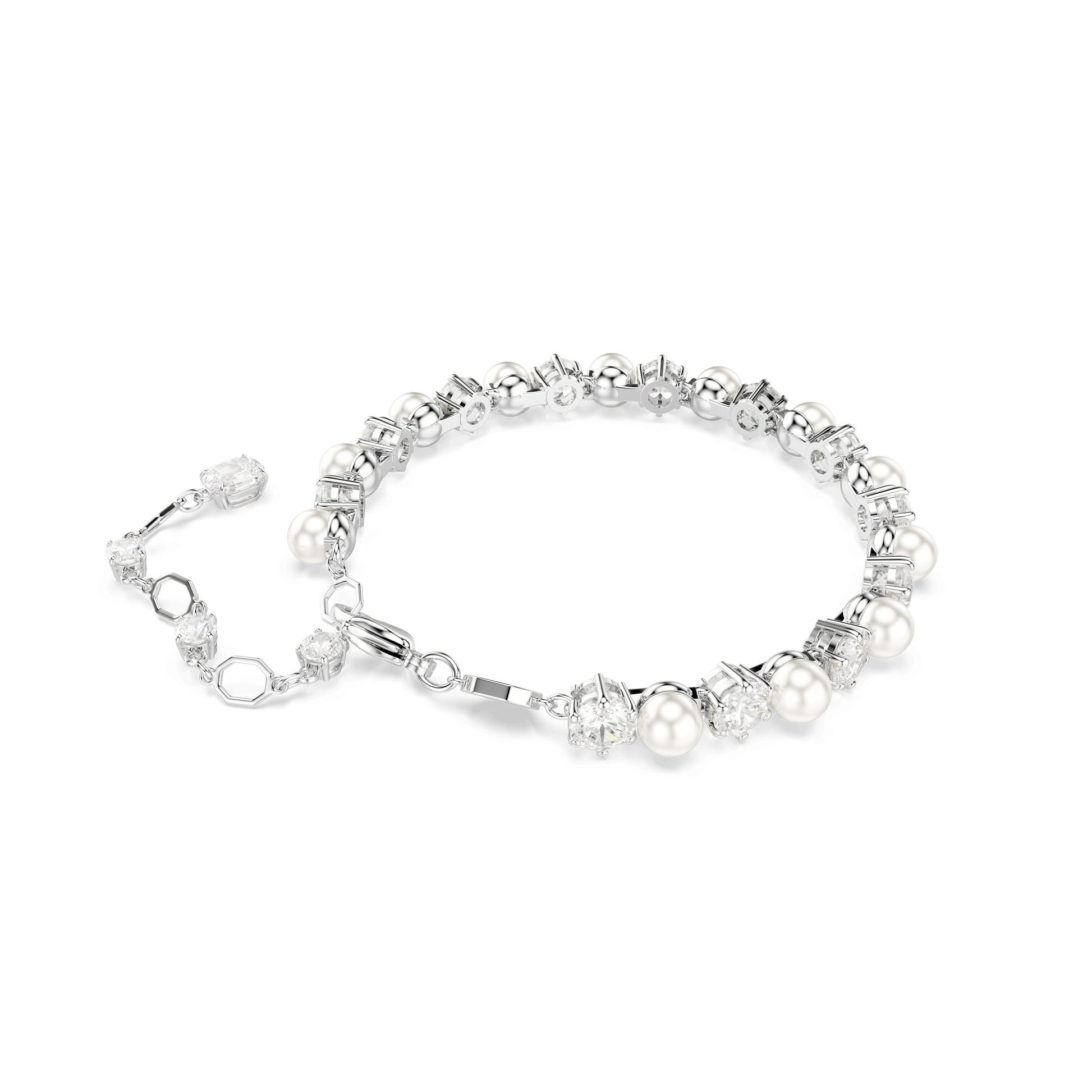 Matrix Tennis bracelet, Crystal pearl, Round cut, White, Rhodium plated 5689625