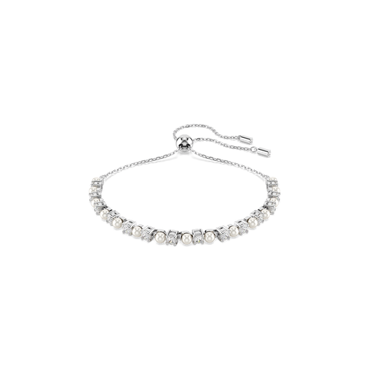 Matrix bracelet, Crystal pearl, Round cut, White, Rhodium plated 5689633