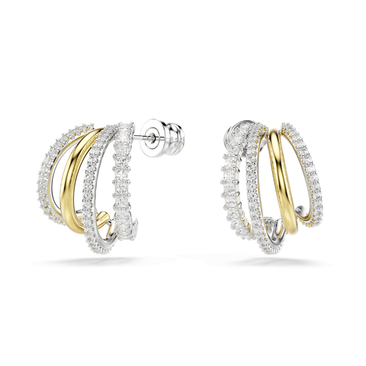 Hyperbola hoop earrings, Mixed cuts, Mini, White, Mixed metal finish 5689718