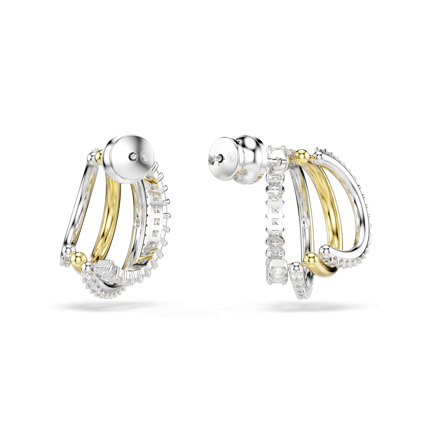 Hyperbola hoop earrings, Mixed cuts, Mini, White, Mixed metal finish 5689718