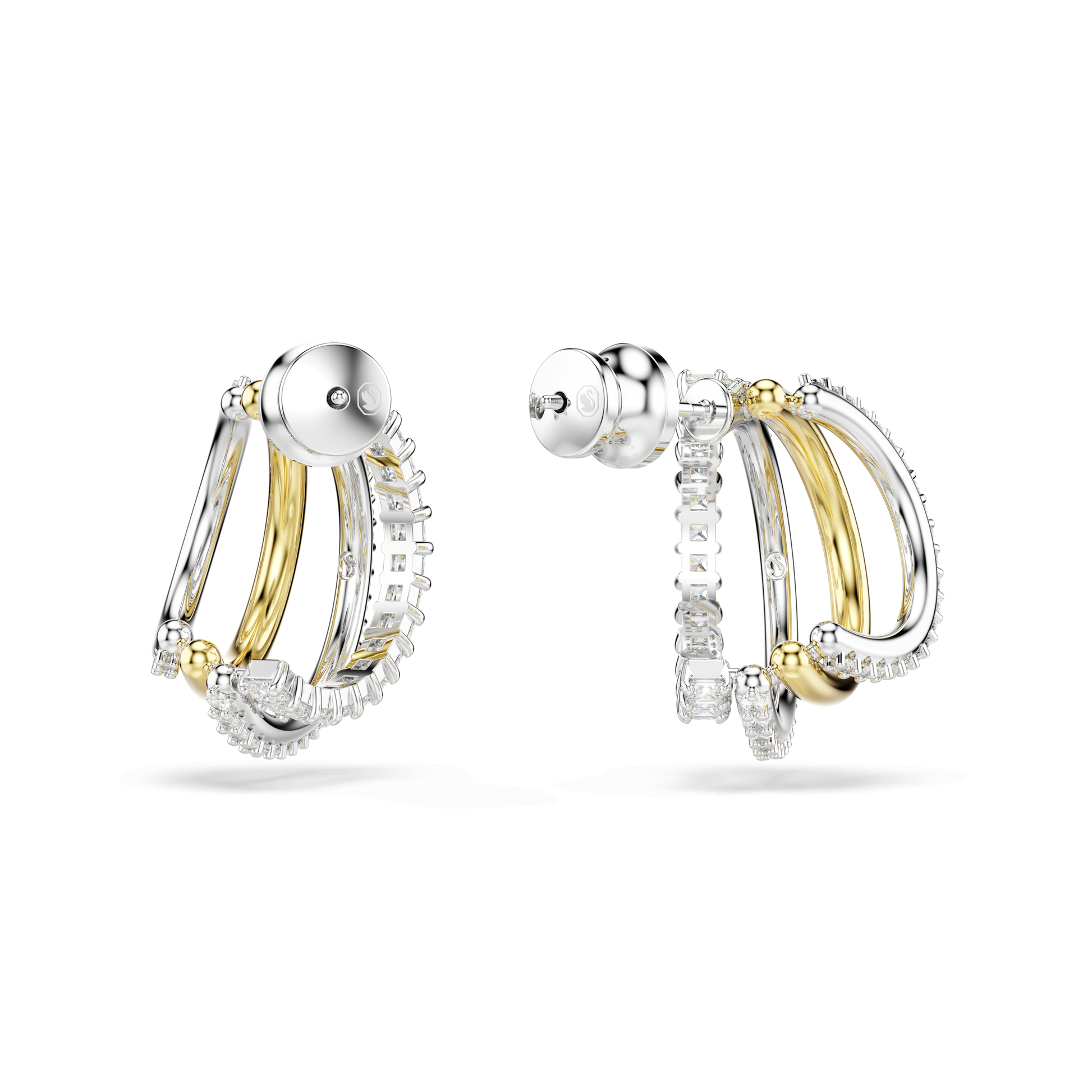 Hyperbola hoop earrings, Mixed cuts, Mini, White, Mixed metal finish 5689718