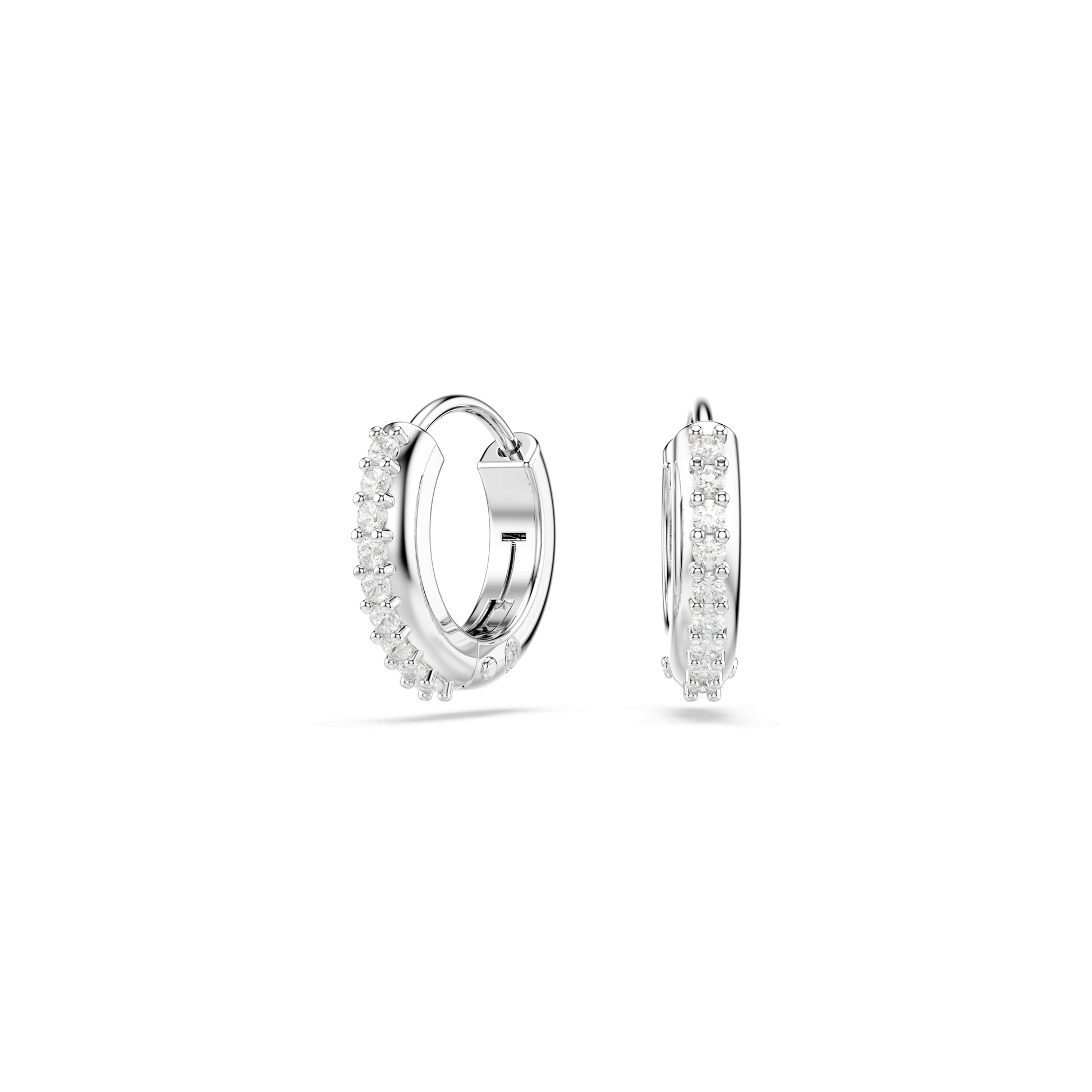 Matrix hoop earrings, Round cut, White, Rhodium plated 5690670