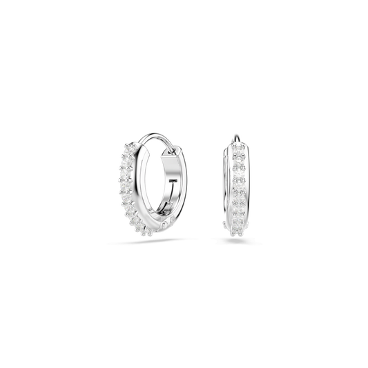 Matrix hoop earrings, Round cut, White, Rhodium plated 5690670