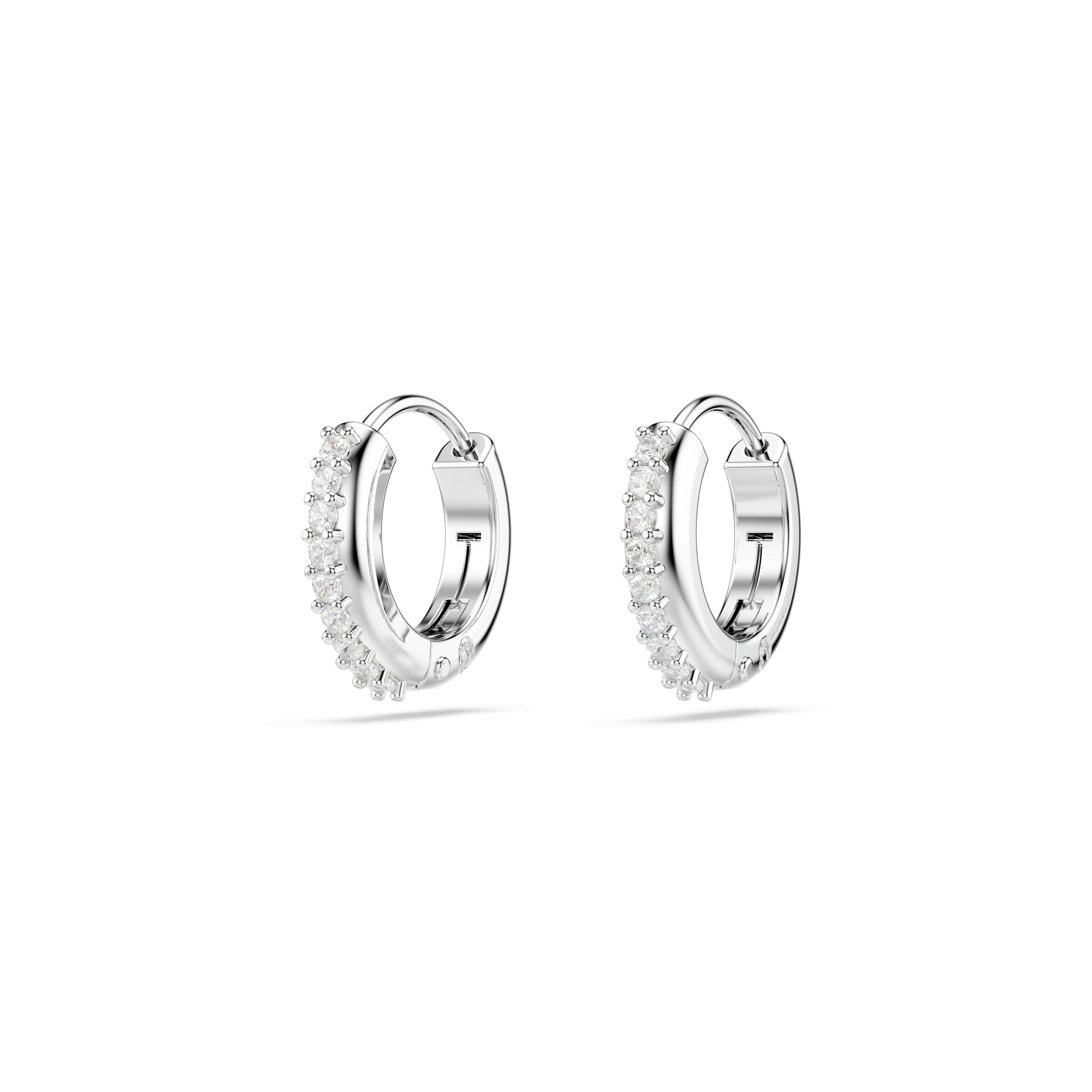 Matrix hoop earrings, Round cut, White, Rhodium plated 5690670