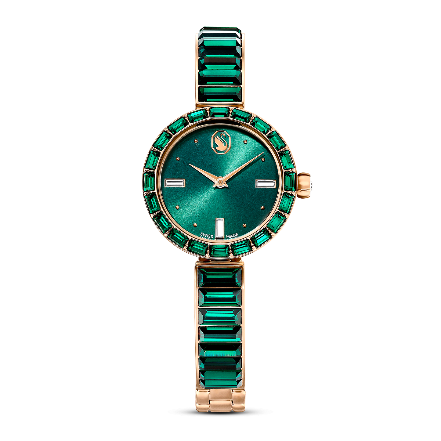 Matrix bangle watch, Swiss Made, Crystal bracelet, Green, Champagne gold-tone finish 5690808