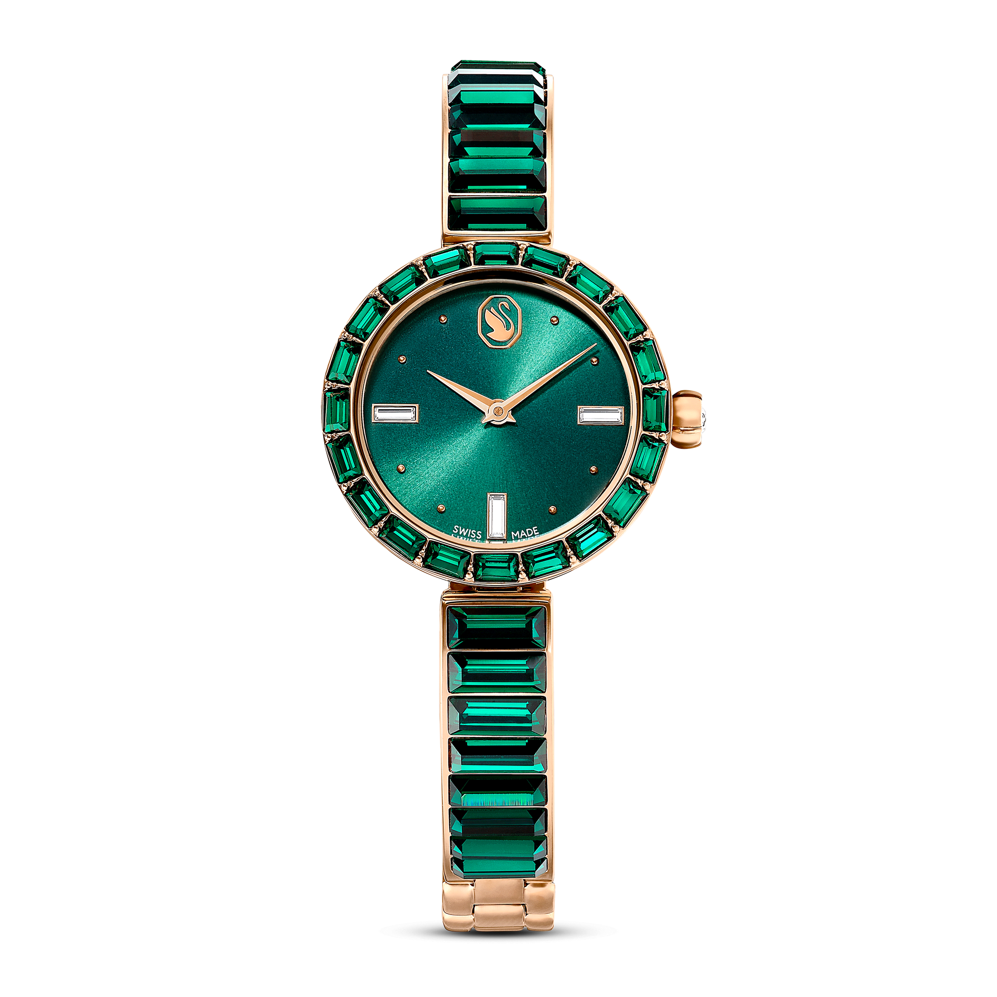 Matrix bangle watch, Swiss Made, Crystal bracelet, Green, Champagne gold-tone finish 5690808