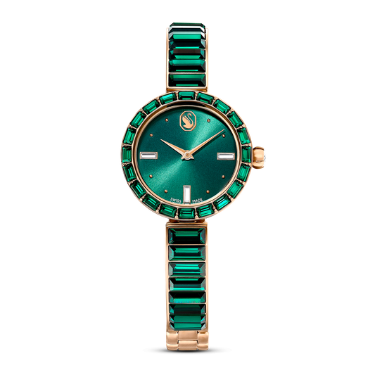Matrix bangle watch, Swiss Made, Crystal bracelet, Green, Champagne gold-tone finish 5690808
