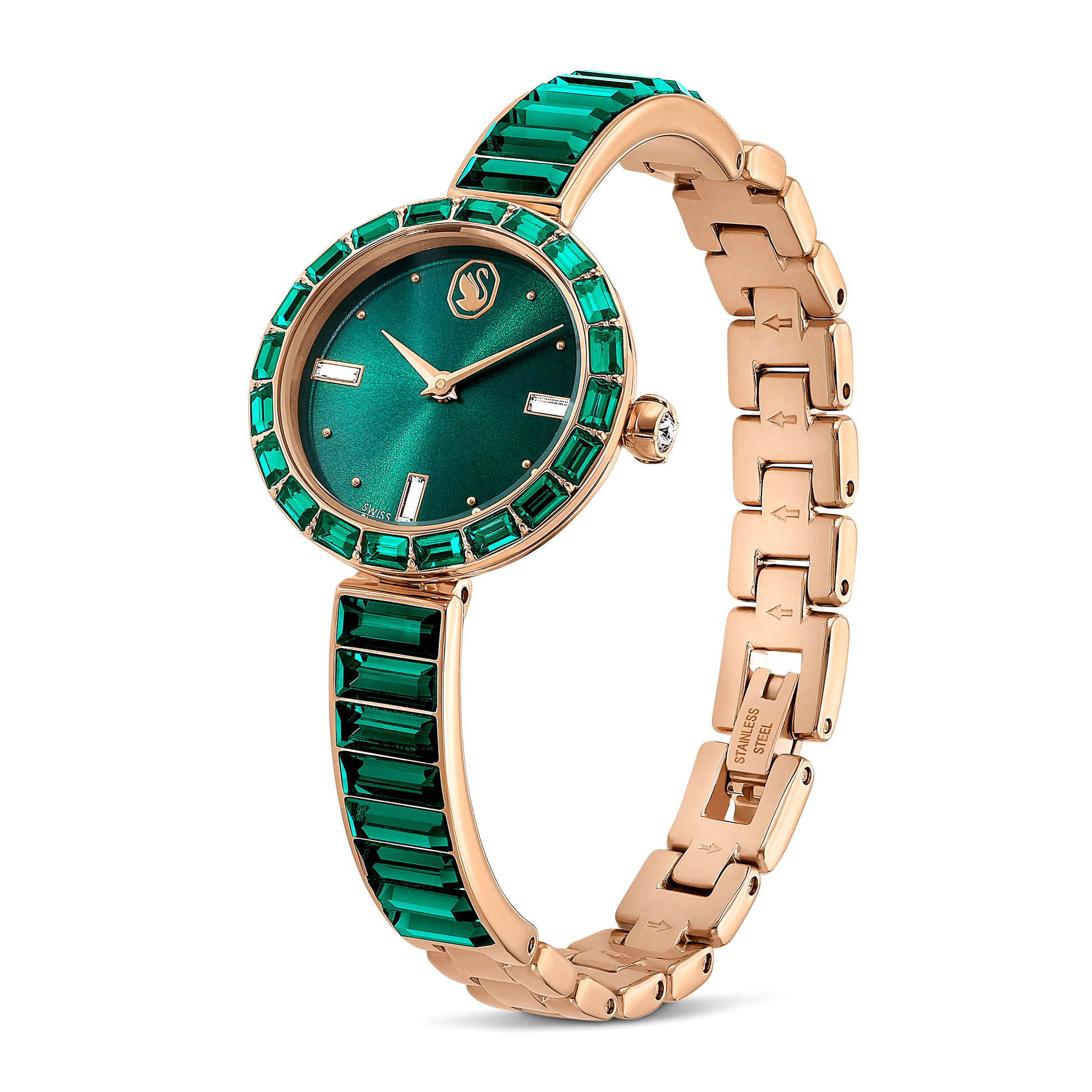 Matrix bangle watch, Swiss Made, Crystal bracelet, Green, Champagne gold-tone finish 5690808