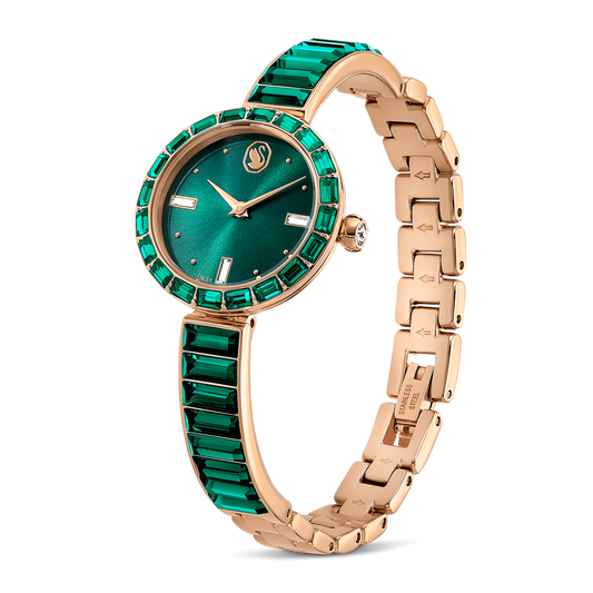 Matrix bangle watch, Swiss Made, Crystal bracelet, Green, Champagne gold-tone finish 5690808