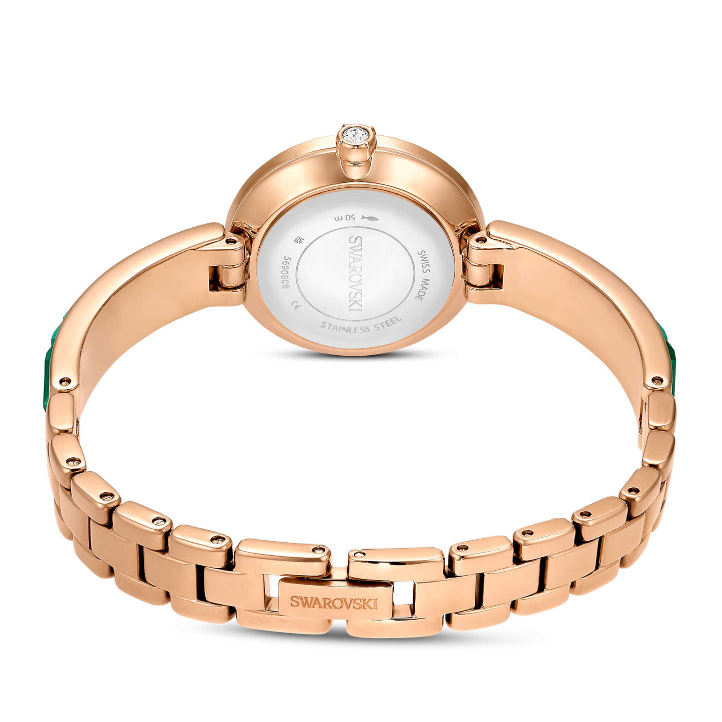 Matrix bangle watch, Swiss Made, Crystal bracelet, Green, Champagne gold-tone finish 5690808