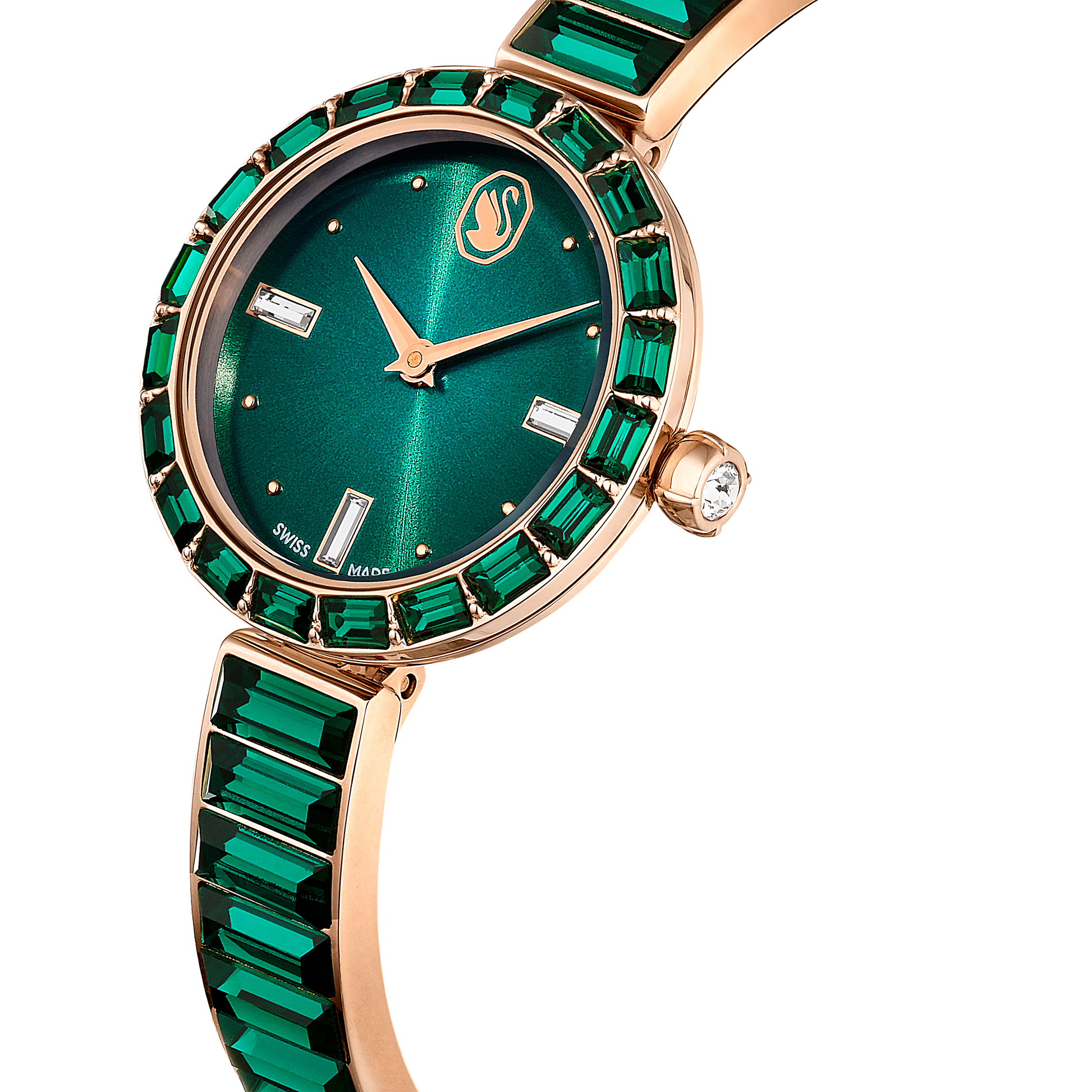 Matrix bangle watch, Swiss Made, Crystal bracelet, Green, Champagne gold-tone finish 5690808