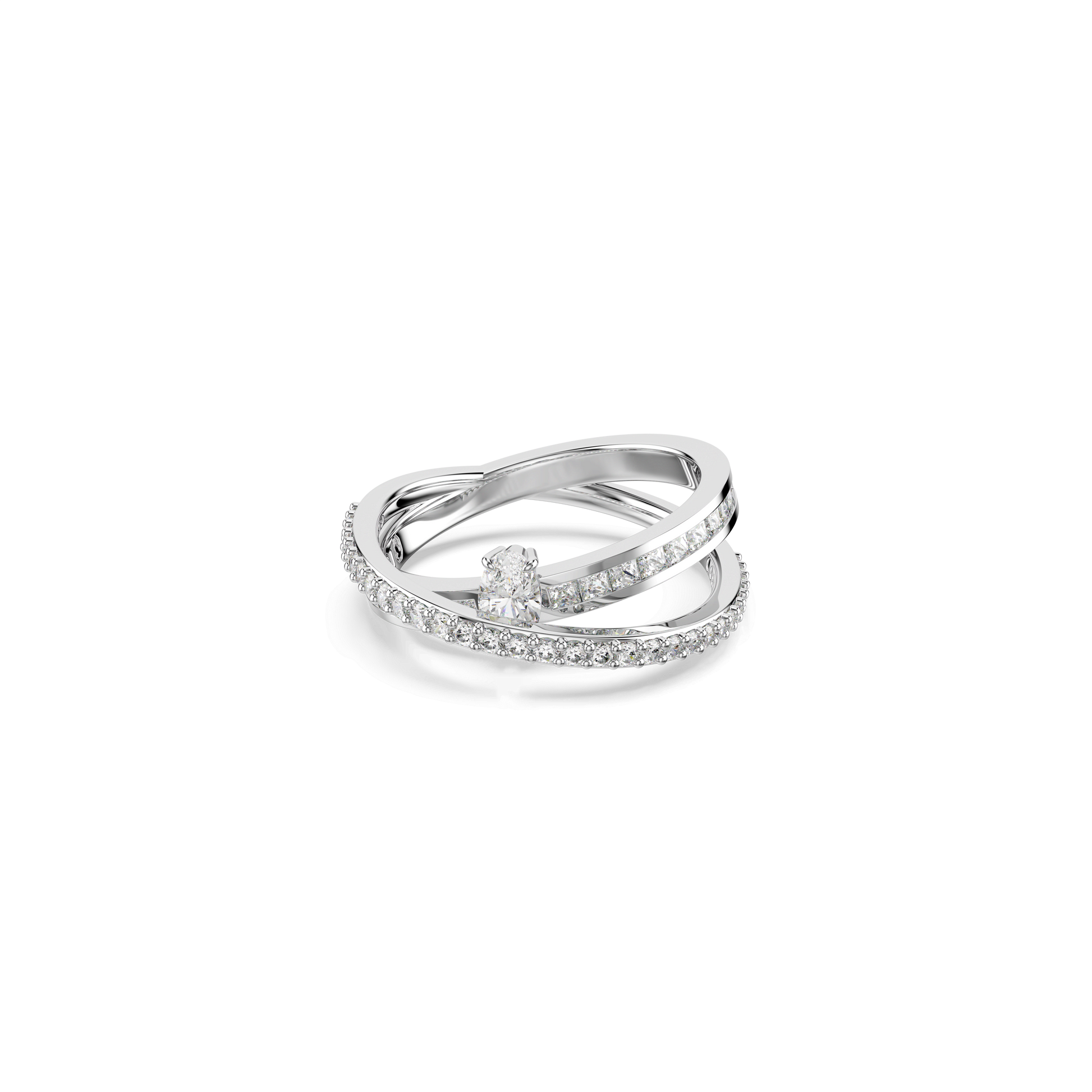 Hyperbola ring, Mixed cuts, White, Rhodium plated 5691232