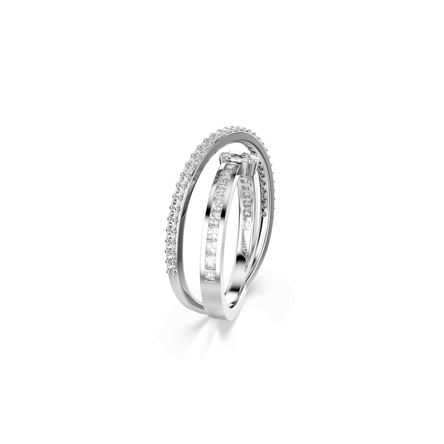Hyperbola ring, Mixed cuts, White, Rhodium plated 5691232