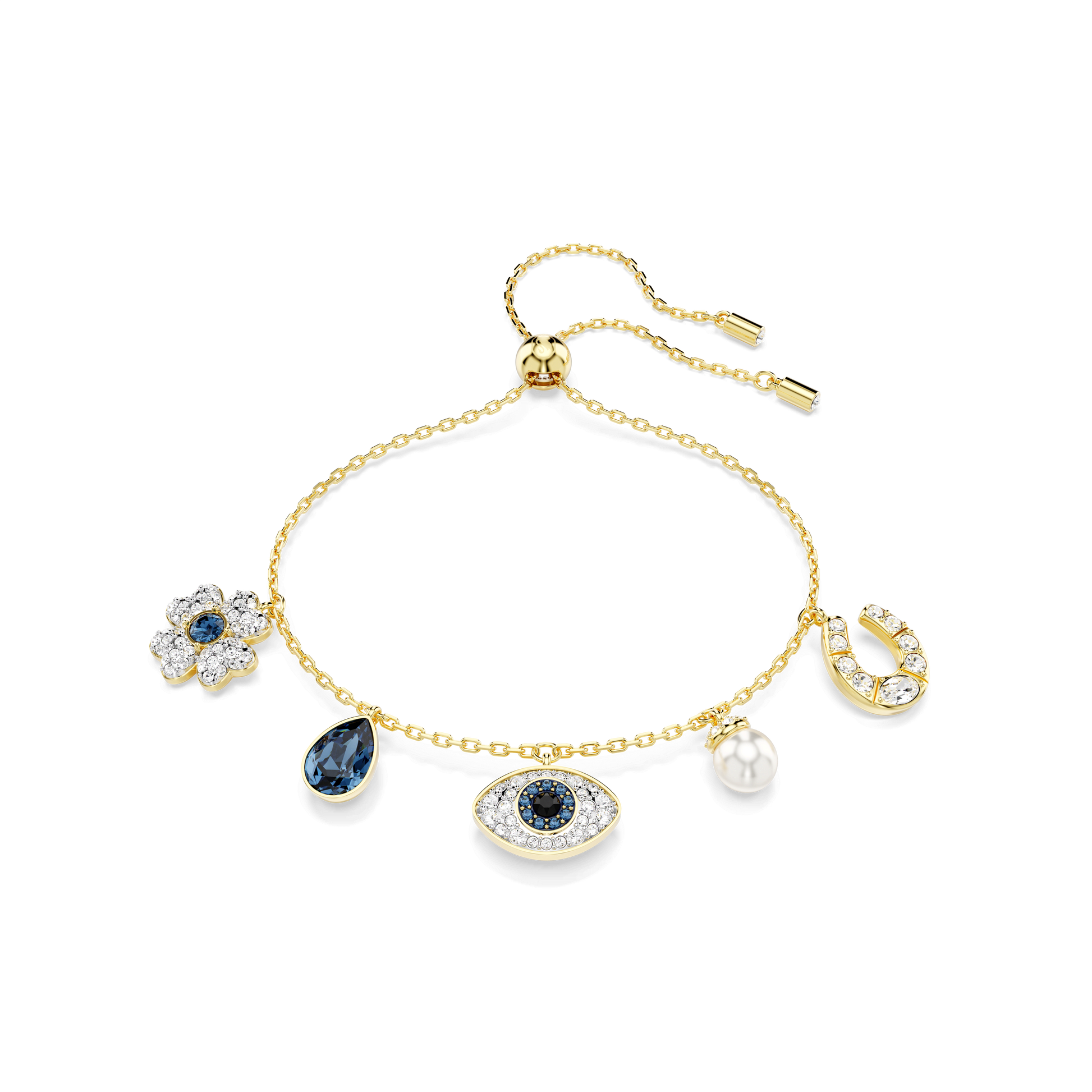 Symbolica bracelet, Crystal pearl, Clover, evil eye and horseshoe, Blue, Gold-tone plated 5692162