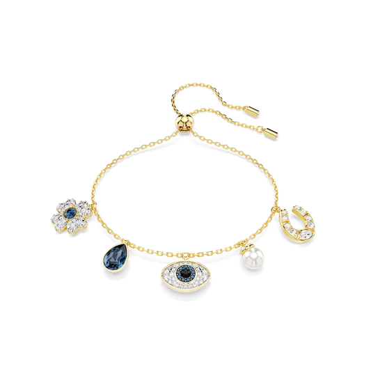 Symbolica bracelet, Crystal pearl, Clover, evil eye and horseshoe, Blue, Gold-tone plated 5692162
