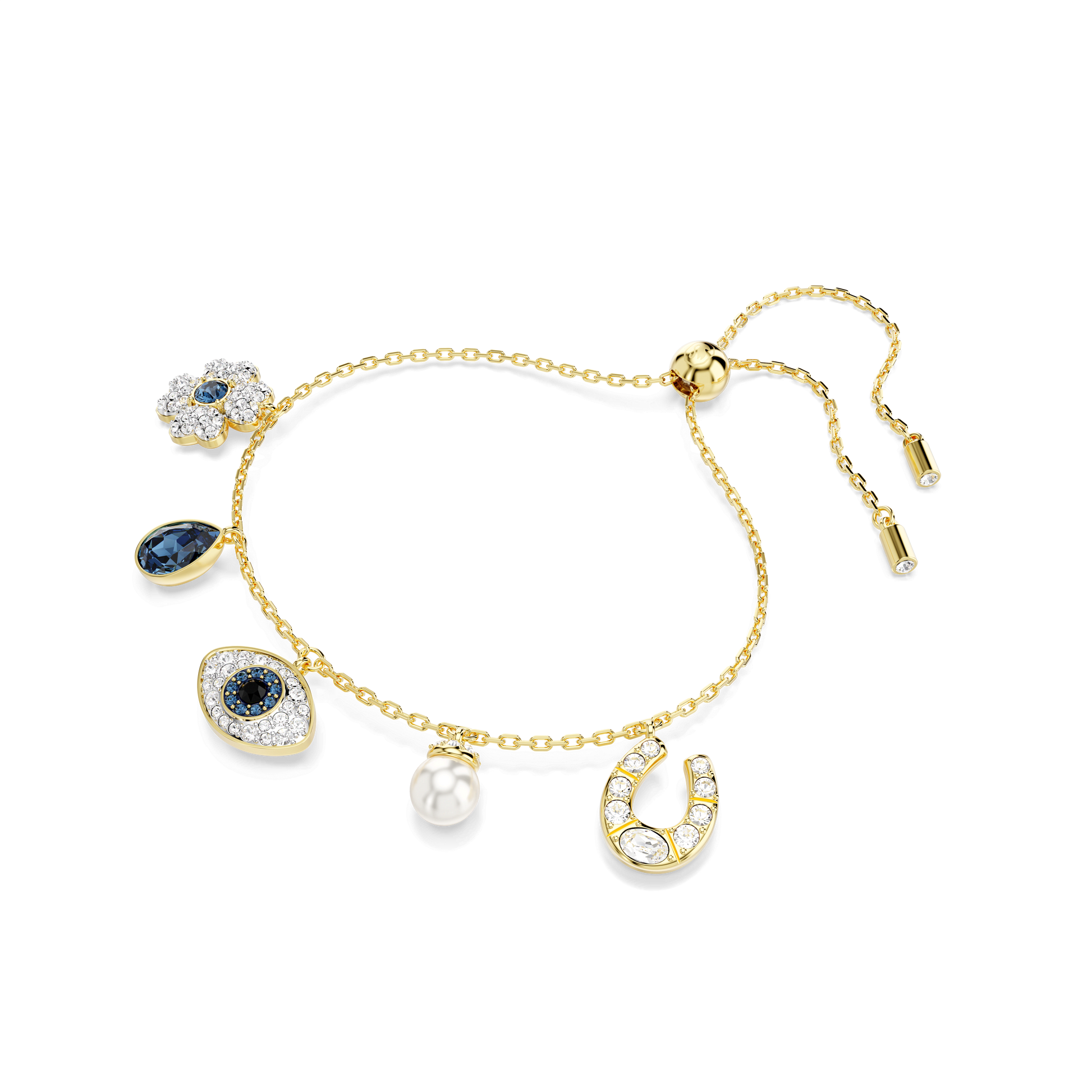 Symbolica bracelet, Crystal pearl, Clover, evil eye and horseshoe, Blue, Gold-tone plated 5692162