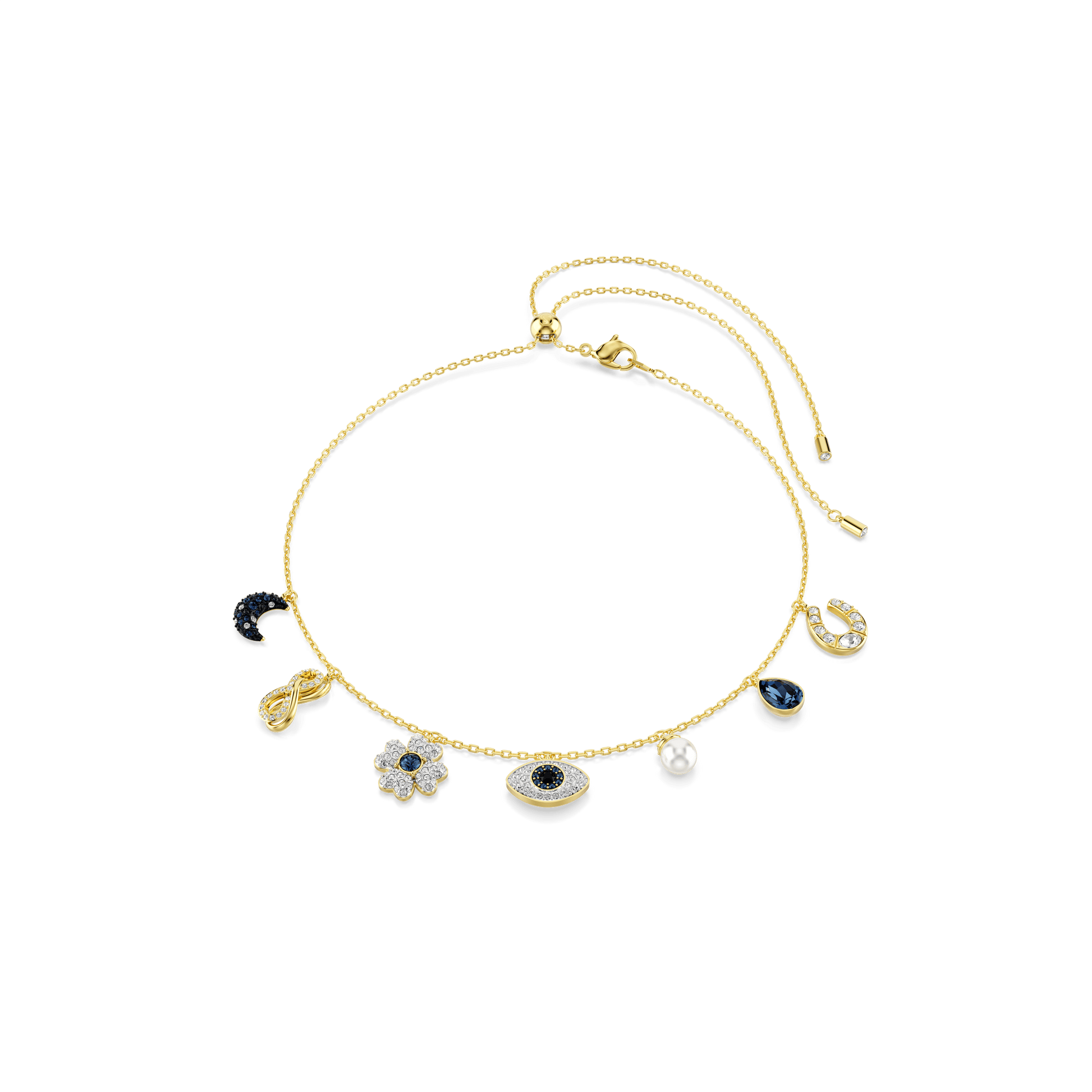 Symbolica choker, Crystal pearl, Moon, infinity, clover, evil eye and horseshoe, Blue, Gold-tone plated 5692164