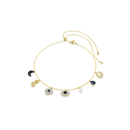 Symbolica choker, Crystal pearl, Moon, infinity, clover, evil eye and horseshoe, Blue, Gold-tone plated 5692164