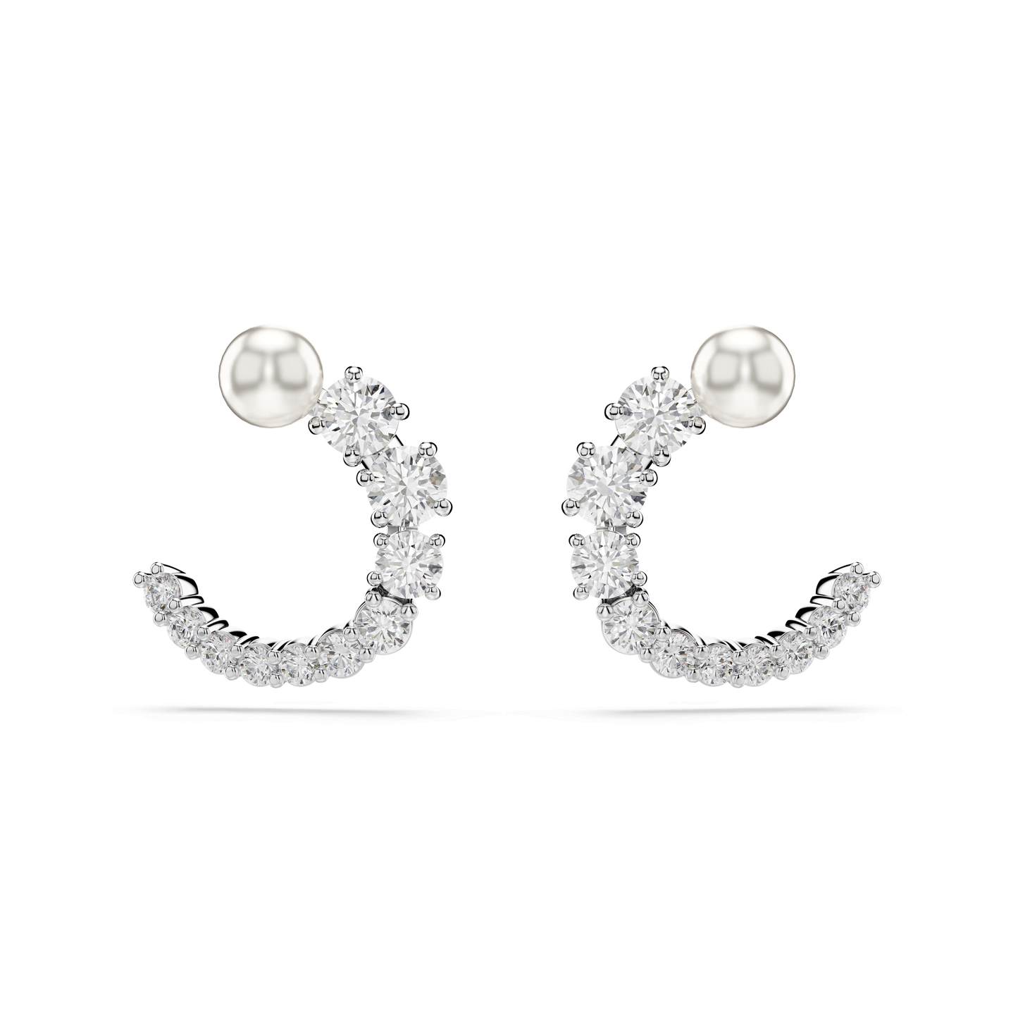 Matrix hoop earrings, Crystal pearl, Round cut, White, Rhodium plated 5692260