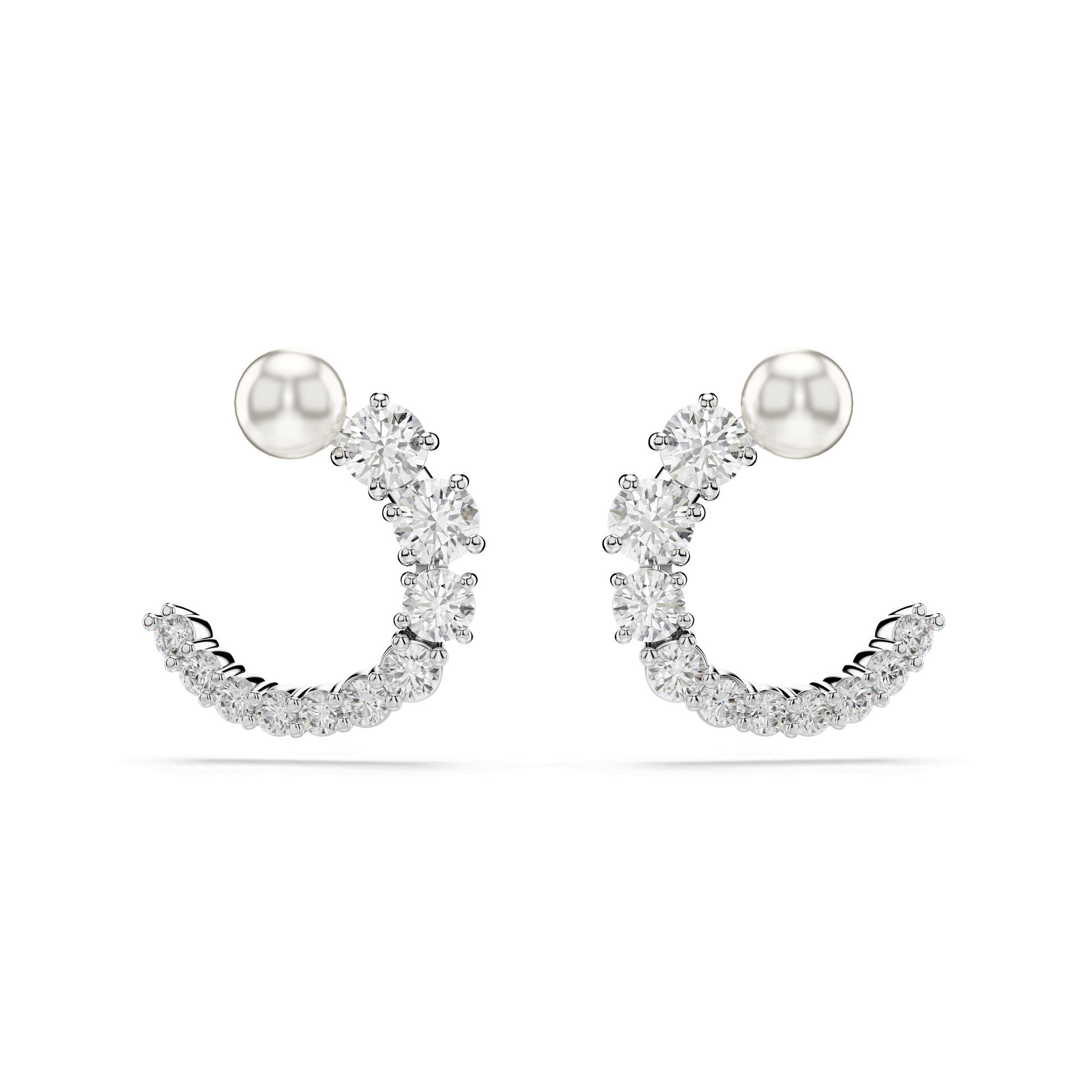 Matrix hoop earrings, Crystal pearl, Round cut, White, Rhodium plated 5692260