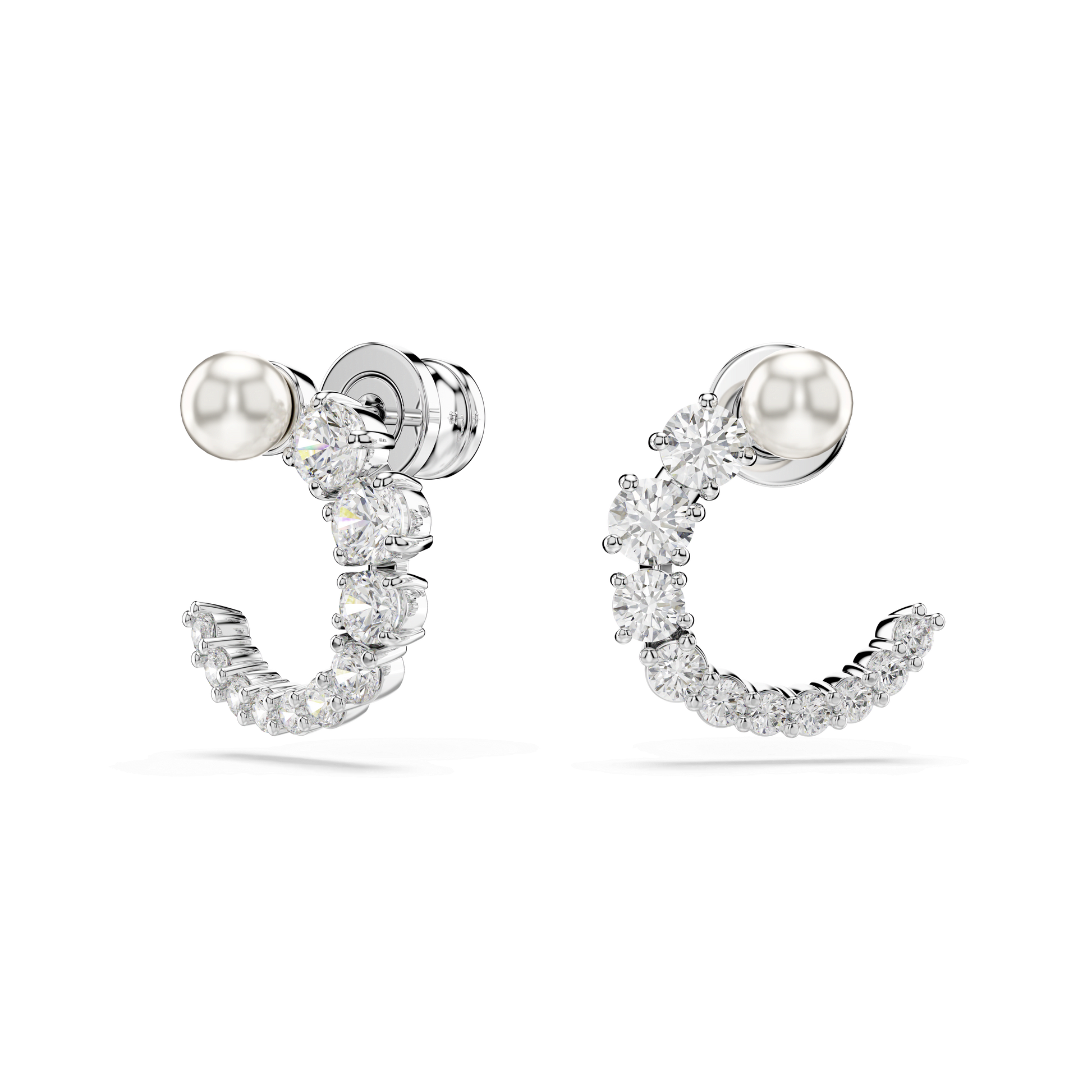 Matrix hoop earrings, Crystal pearl, Round cut, White, Rhodium plated 5692260