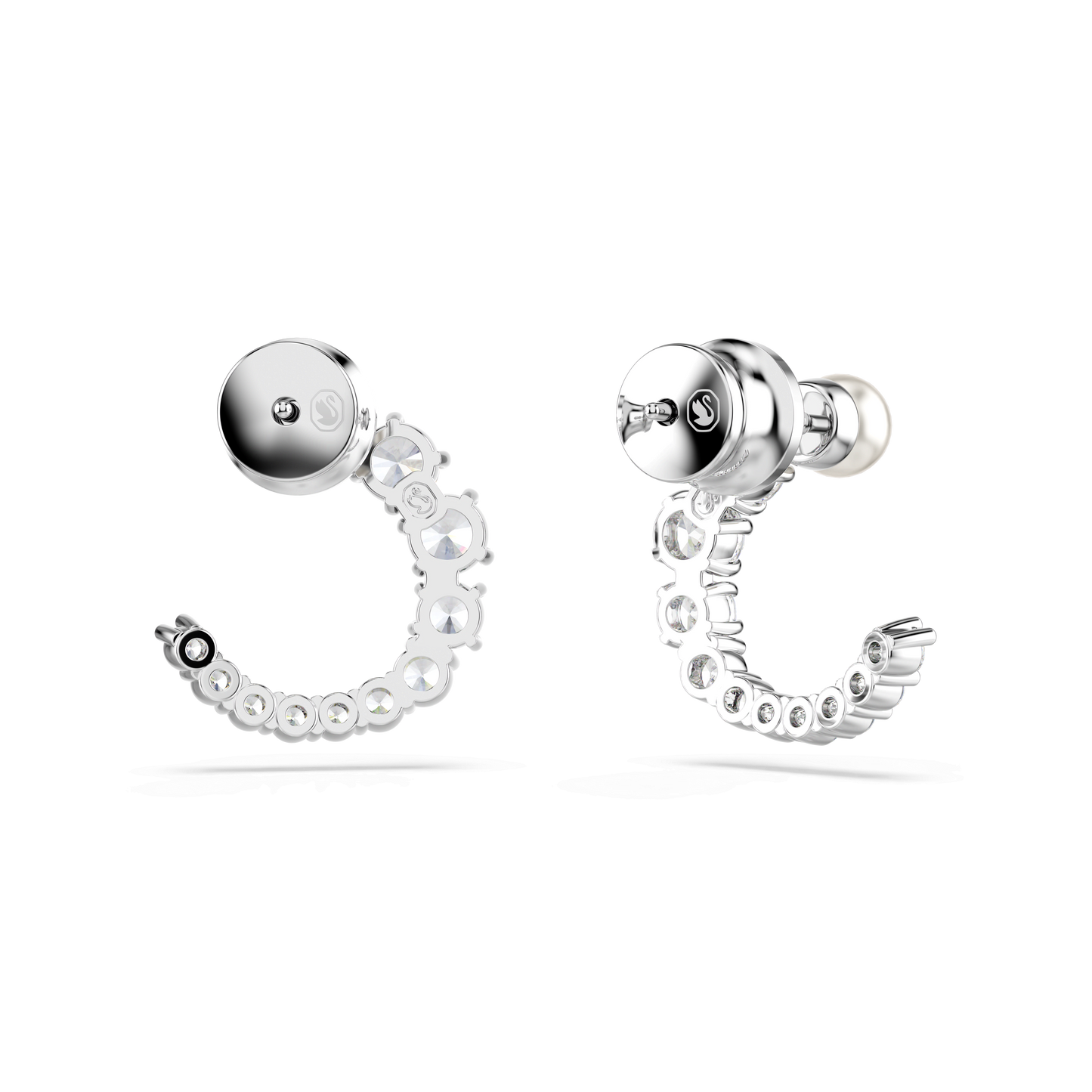 Matrix hoop earrings, Crystal pearl, Round cut, White, Rhodium plated 5692260