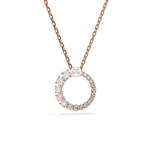 Matrix pendant, Crystal pearl, Round cut, White, Rose gold-tone plated 5692265