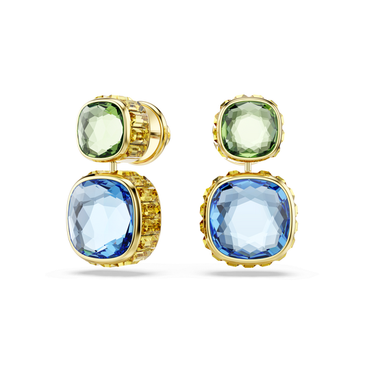 Chroma drop earrings, Cushion cut, Multicolored, Gold-tone plated 5692492