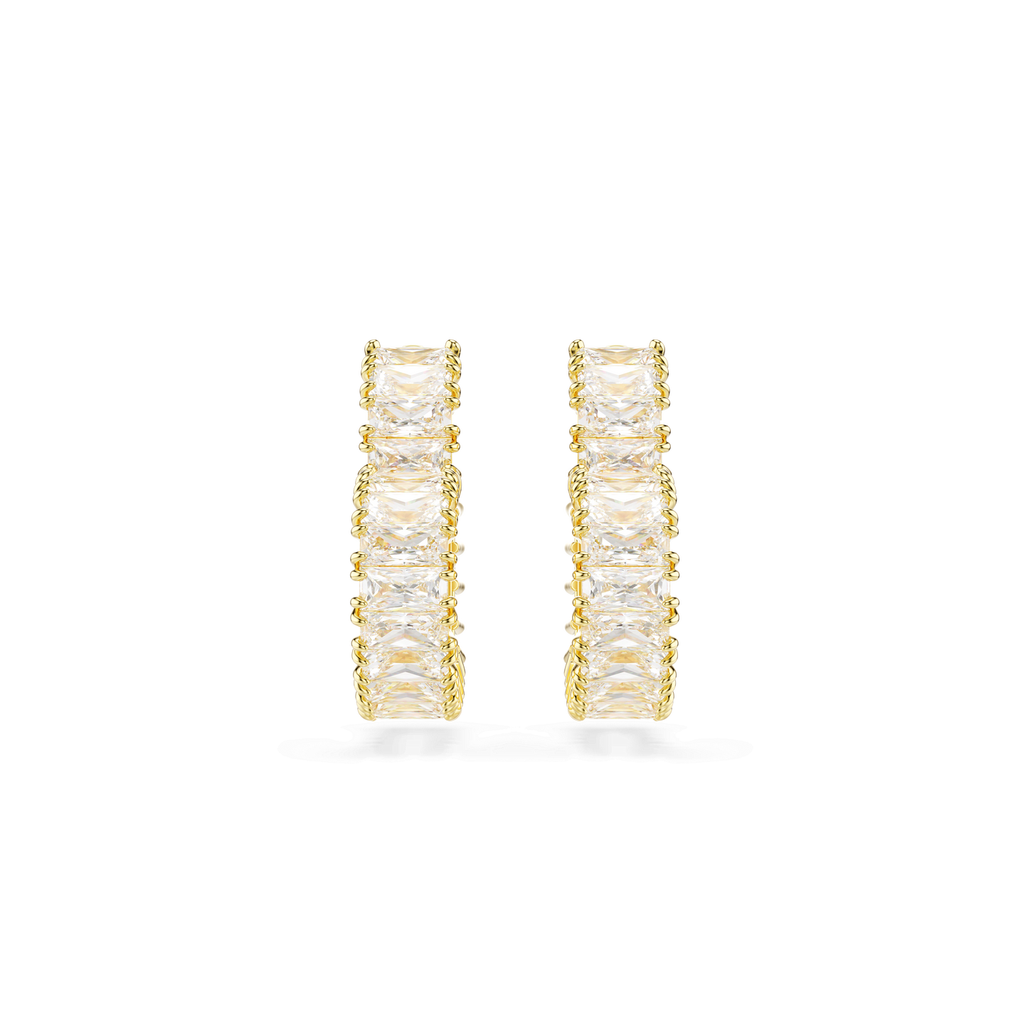 Matrix hoop earrings, Baguette cut, Heart, Small, White, Gold-tone plated 5693512