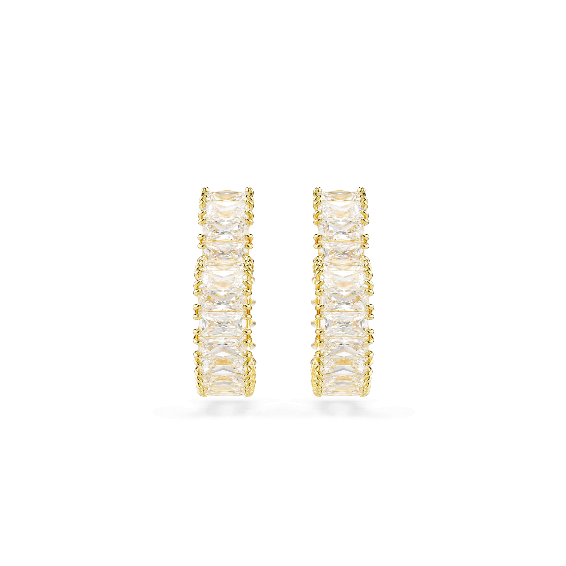 Matrix hoop earrings, Baguette cut, Heart, Small, White, Gold-tone plated 5693512