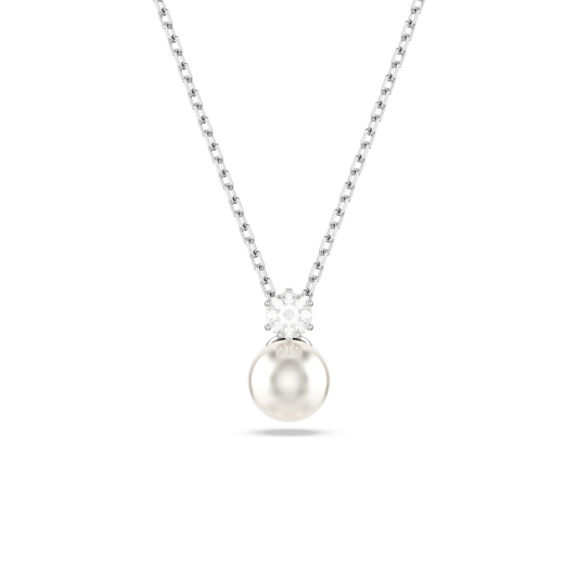Matrix pendant, Crystal pearl, Round cut, White, Rhodium plated 5693897