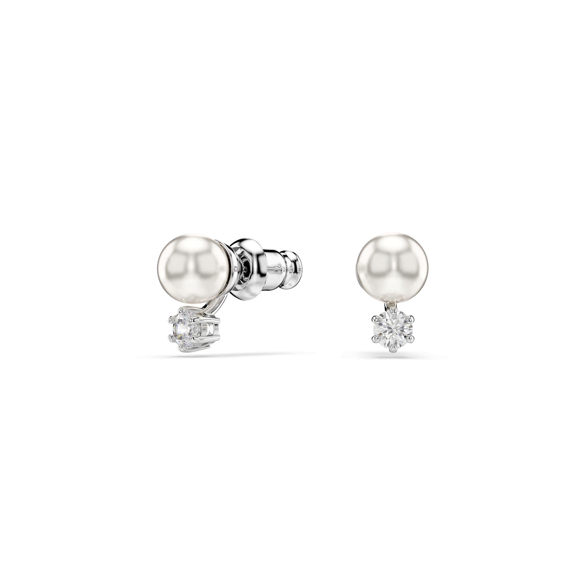 Matrix stud earrings, Crystal pearl, Round cut, White, Rhodium plated 5694225