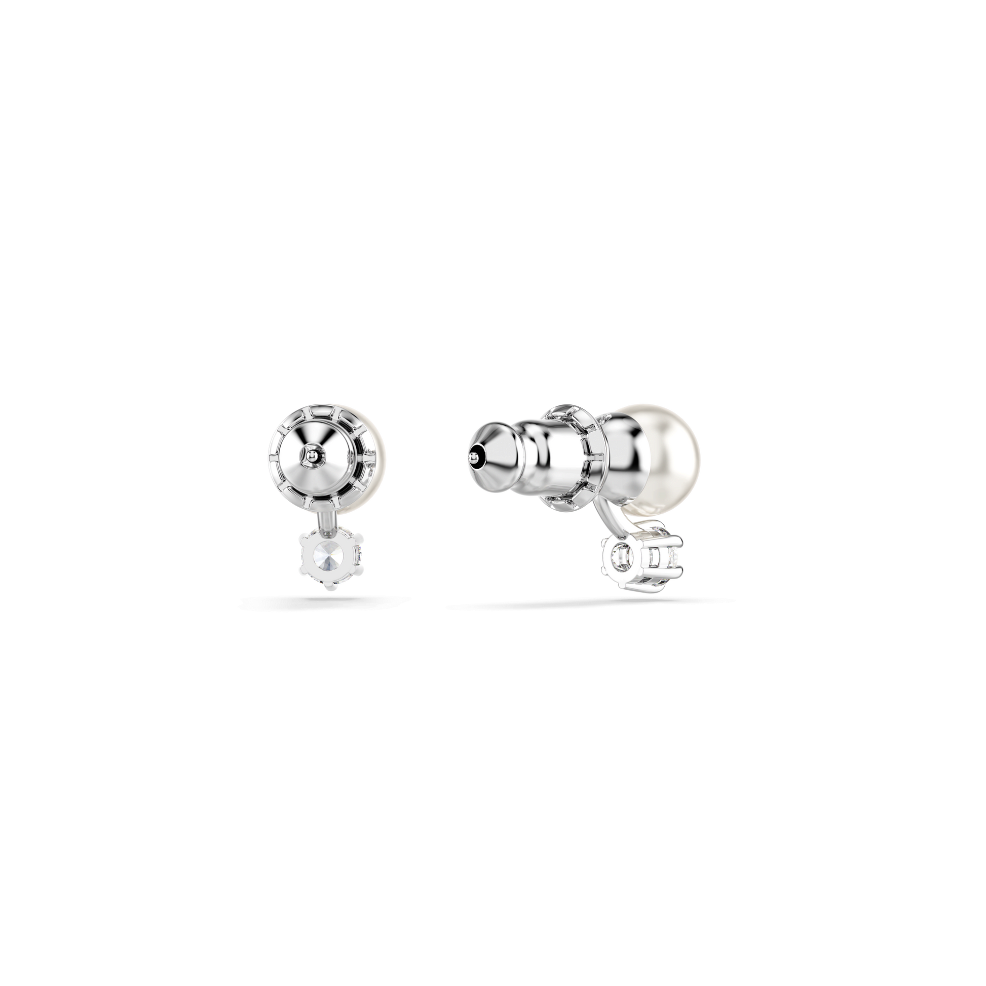 Matrix stud earrings, Crystal pearl, Round cut, White, Rhodium plated 5694225