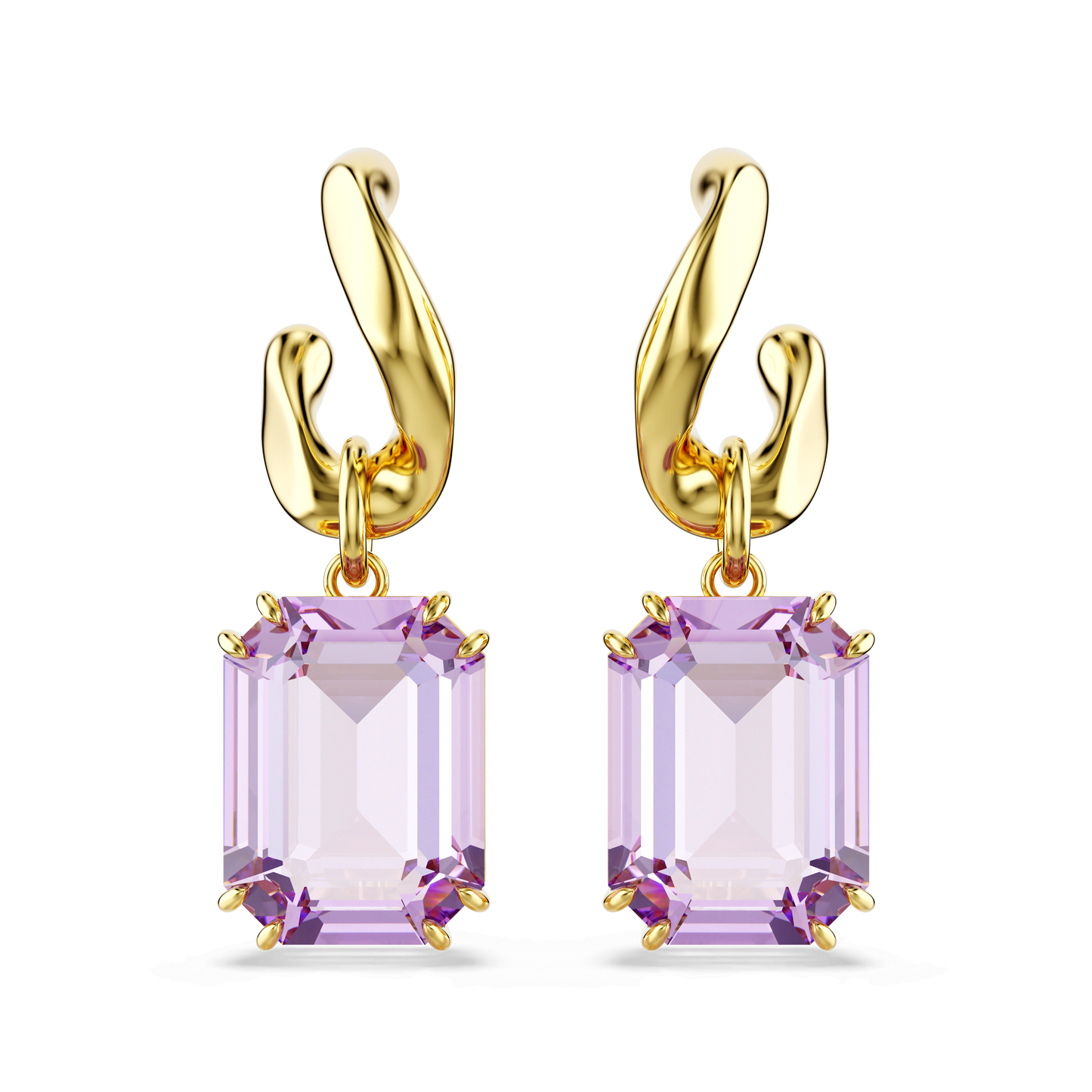 Millenia drop earrings, Octagon cut, Purple, Gold-tone plated 5694784