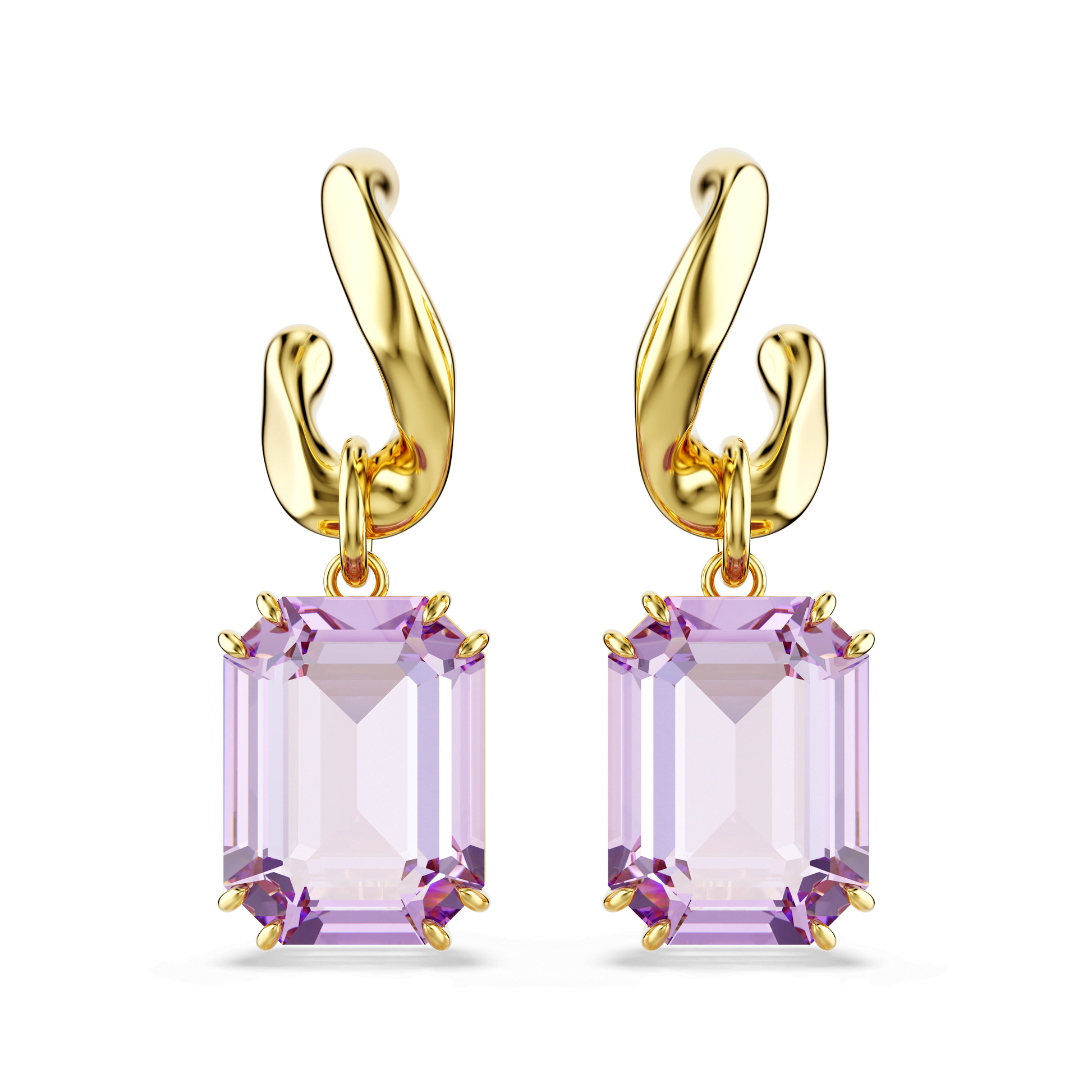 Millenia drop earrings, Octagon cut, Purple, Gold-tone plated 5694784