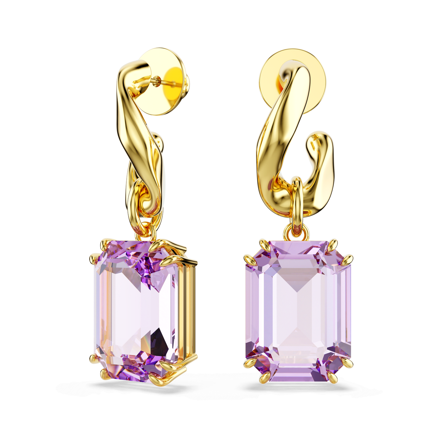 Millenia drop earrings, Octagon cut, Purple, Gold-tone plated 5694784