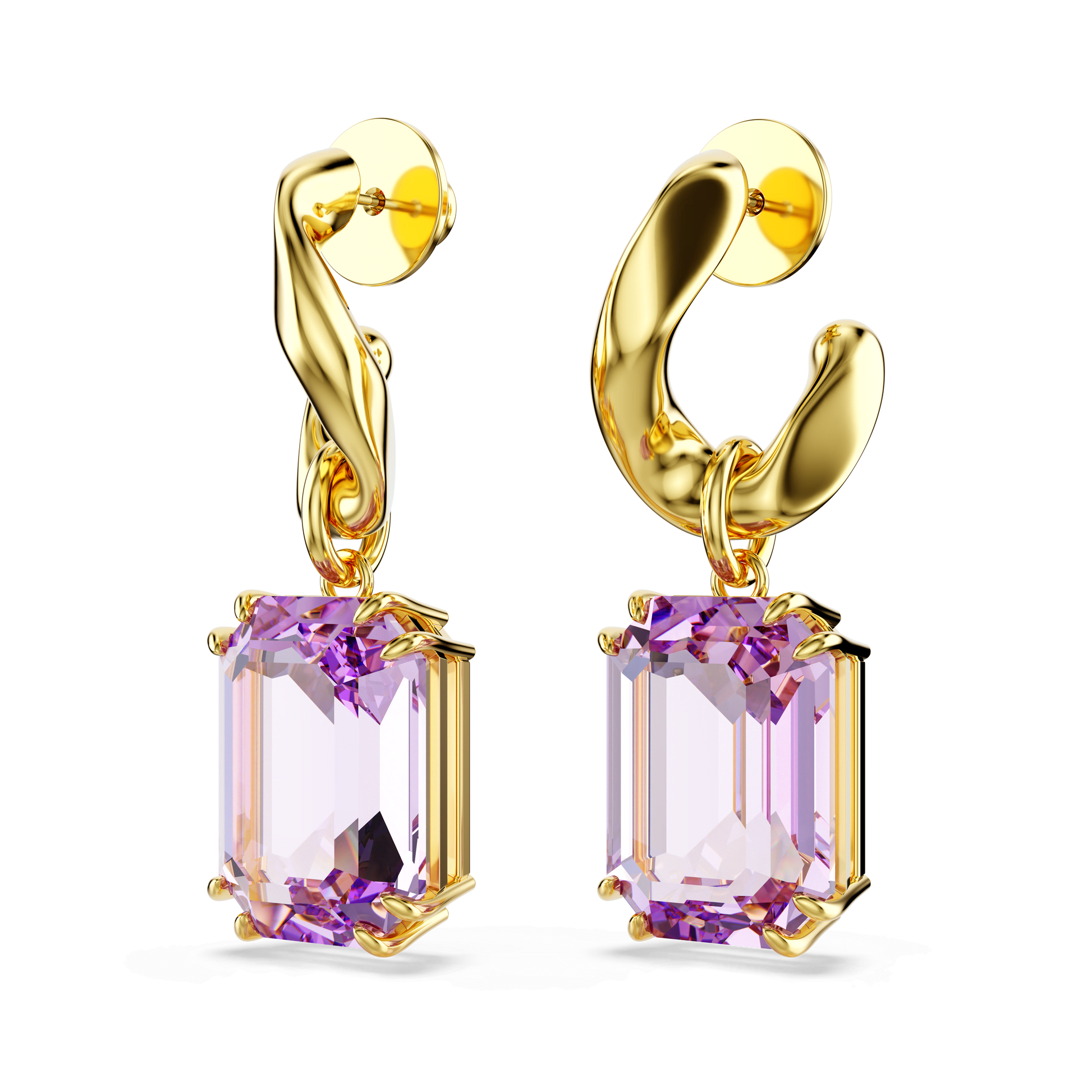 Millenia drop earrings, Octagon cut, Purple, Gold-tone plated 5694784