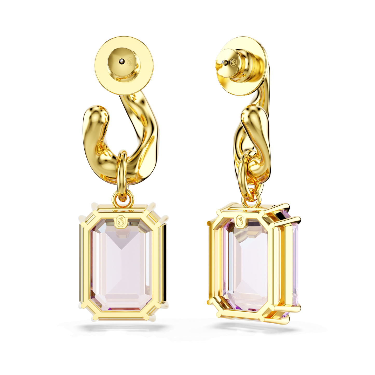 Millenia drop earrings, Octagon cut, Purple, Gold-tone plated 5694784