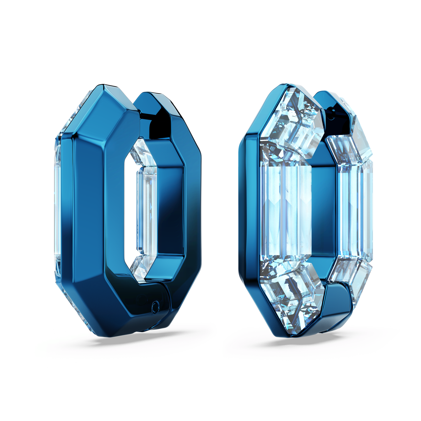 Lucent hoop earrings, Octagon shape, Small, Blue 5696038