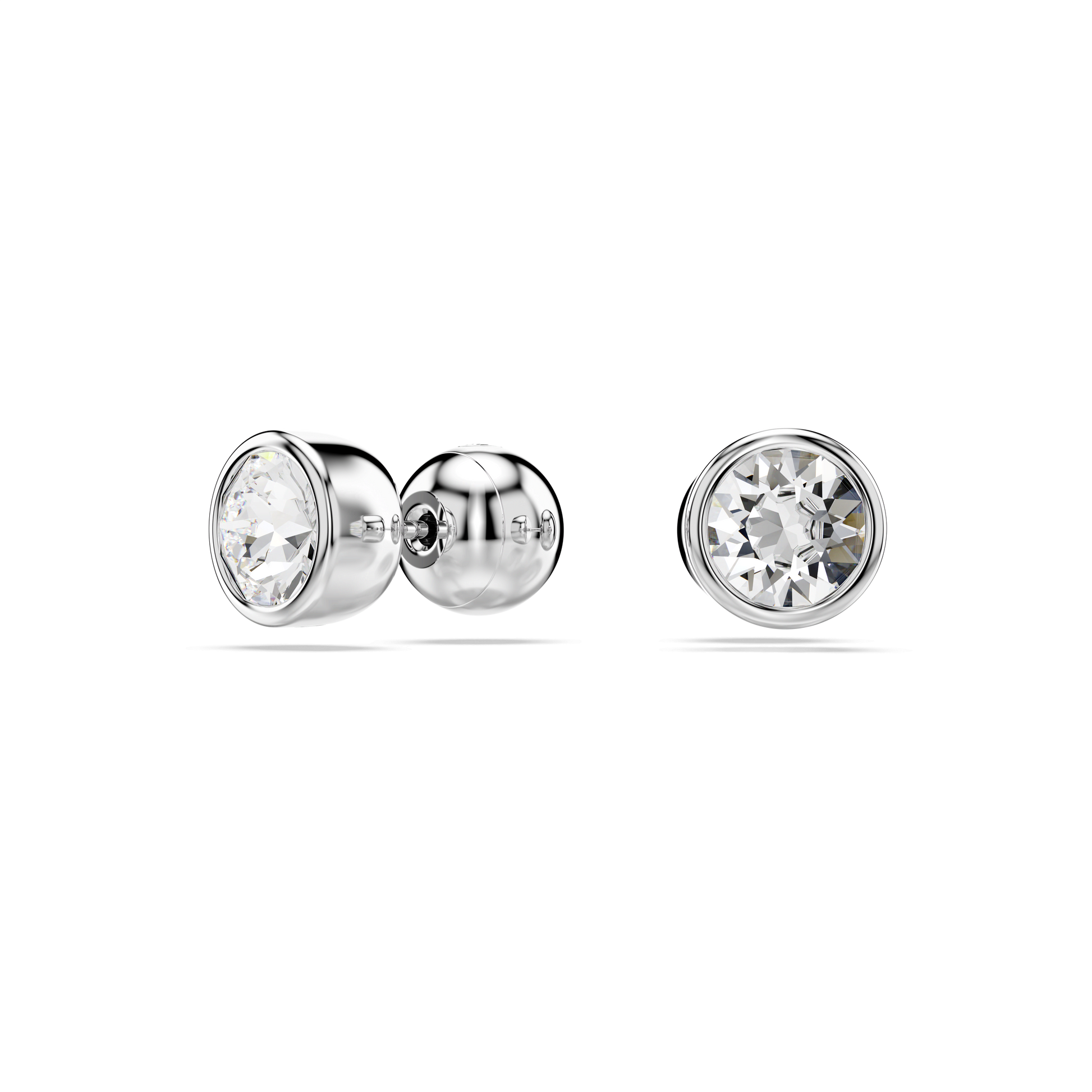 Imber stud earrings, Round cut, White, Rhodium plated 5696073