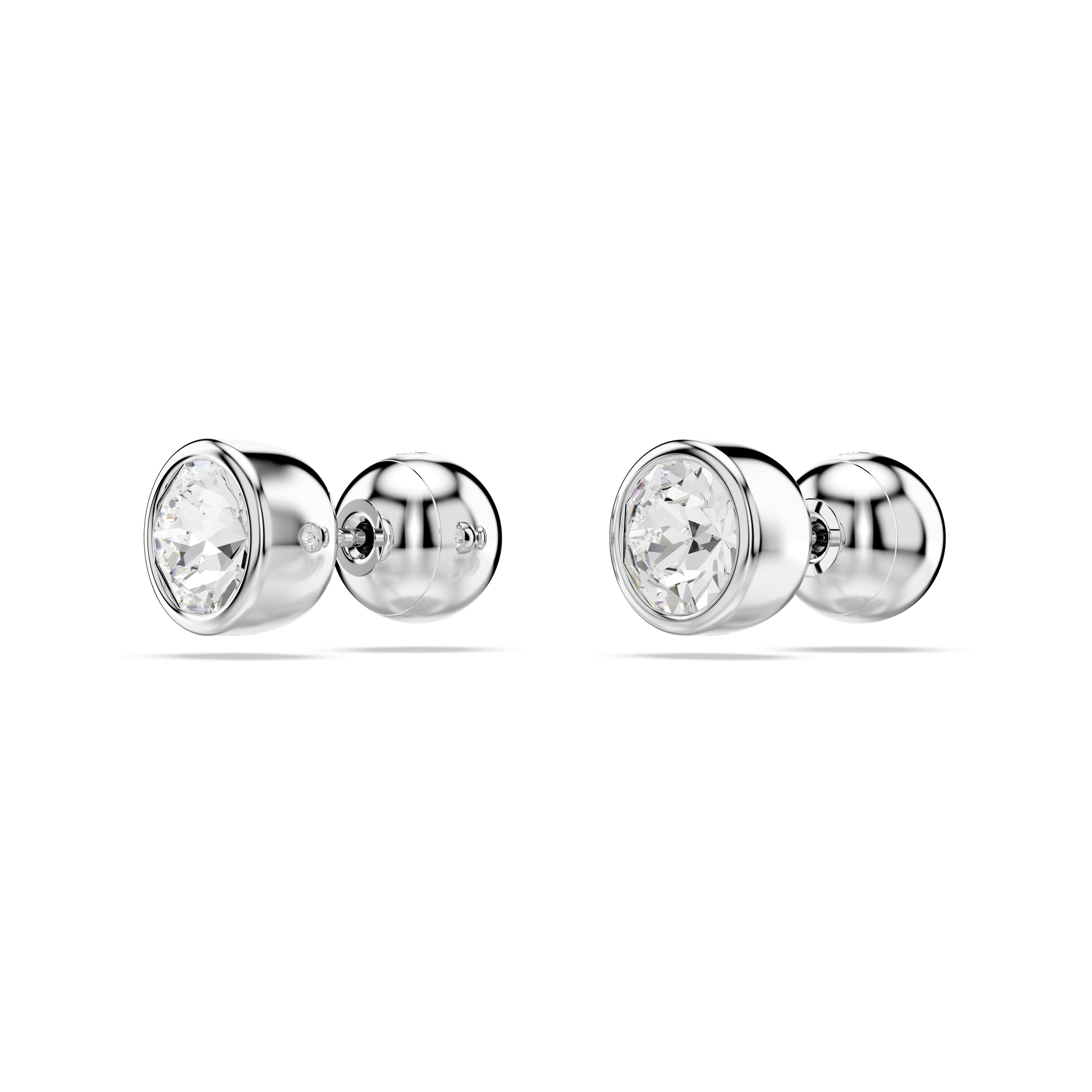 Imber stud earrings, Round cut, White, Rhodium plated 5696073