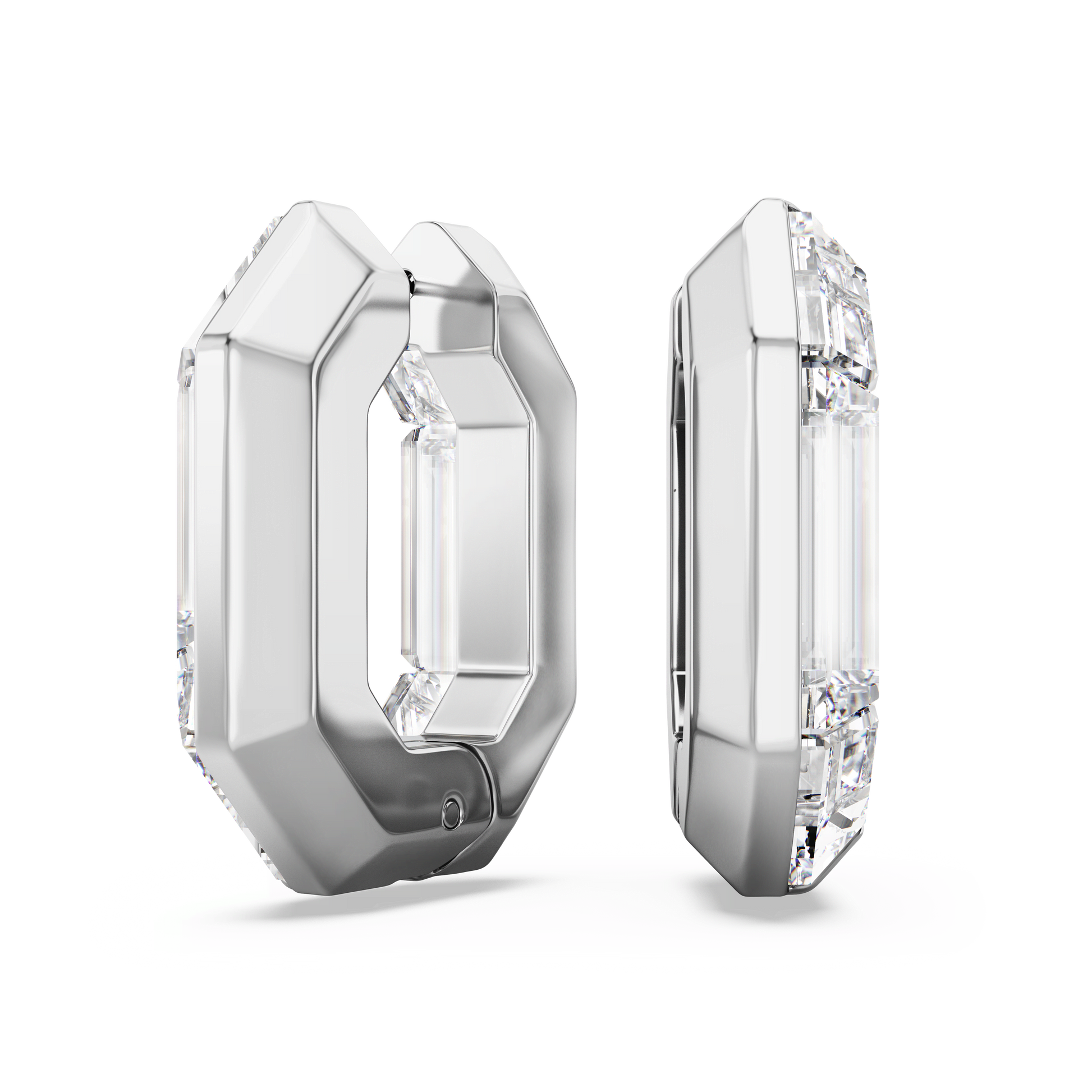 Lucent hoop earrings, Octagon shape, Small, White 5696289