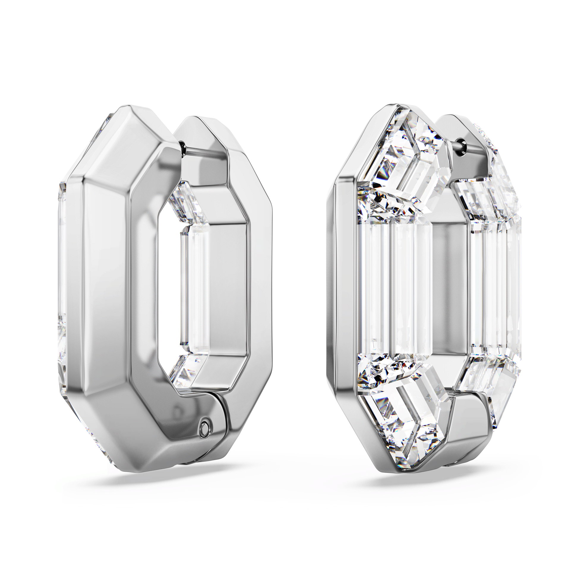 Lucent hoop earrings, Octagon shape, Small, White 5696289