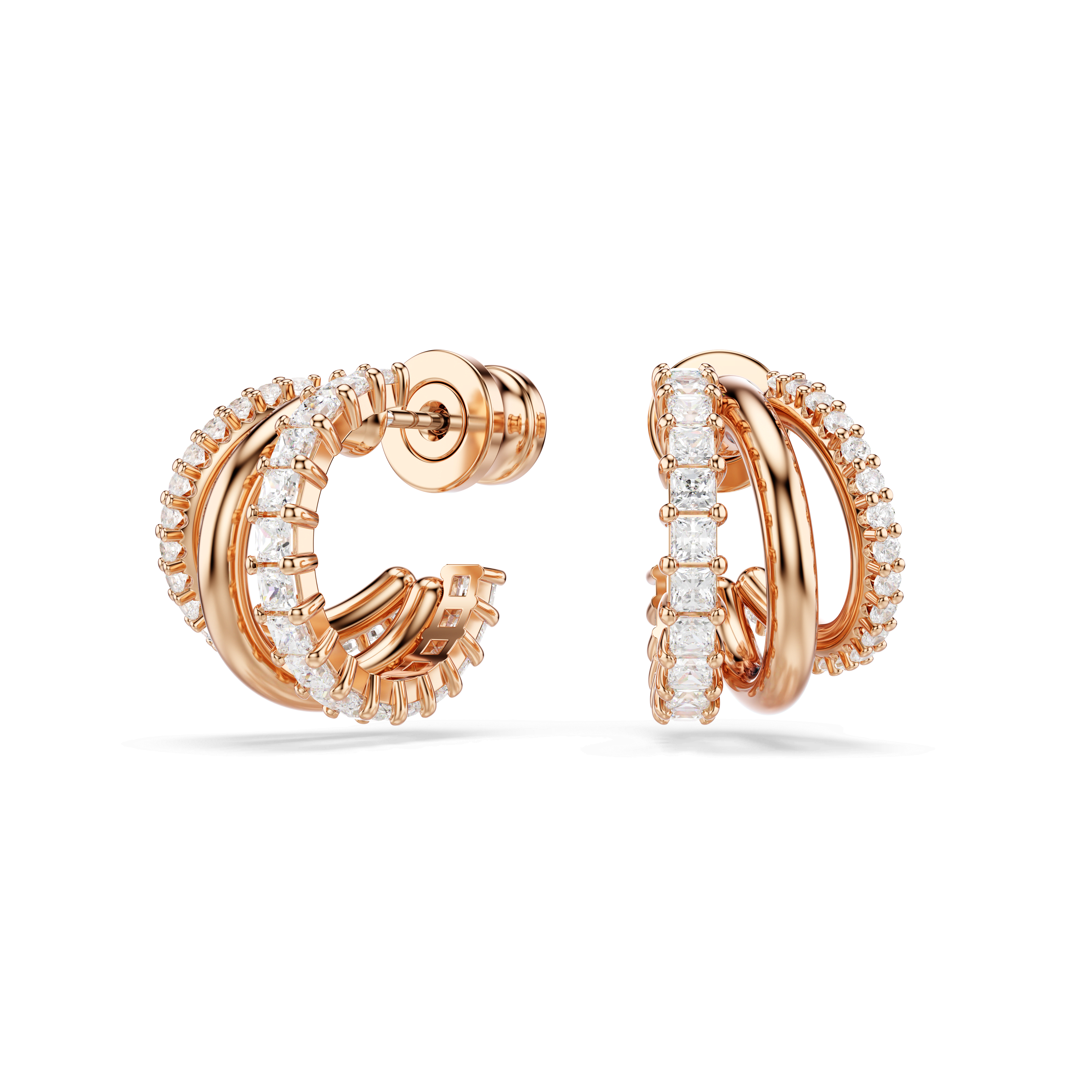 Swarovski Hyperbola hoop earrings, Mixed cuts, Mini, White, Rose gold ...