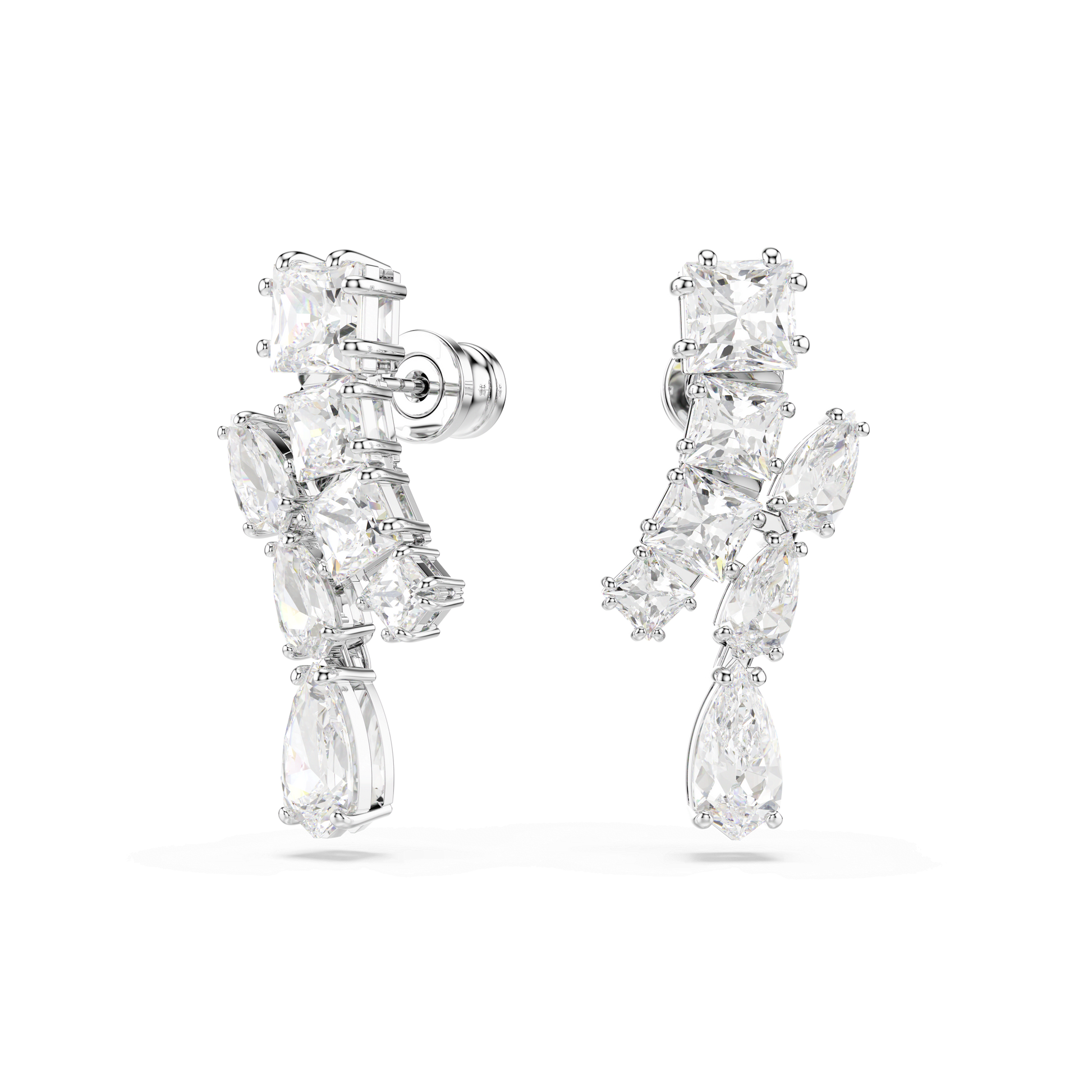 Matrix drop earrings, Mixed cuts, White, Rhodium plated 5700418