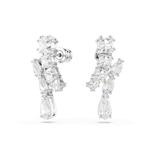 Matrix drop earrings, Mixed cuts, White, Rhodium plated 5700418
