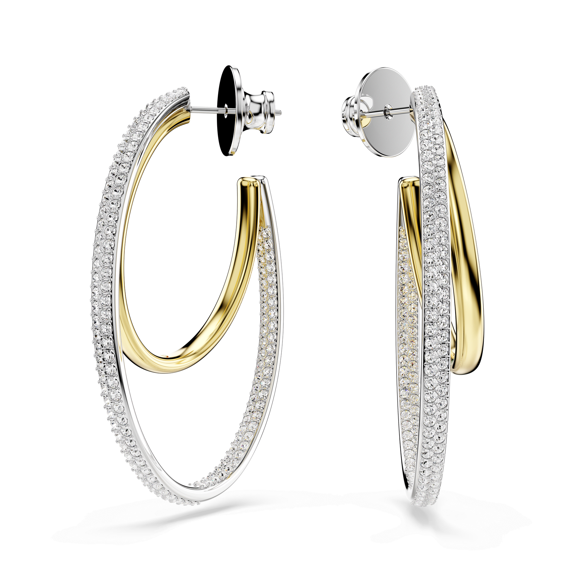 Hyperbola hoop earrings, Round cut, Medium, White, Mixed metal finish 5702400